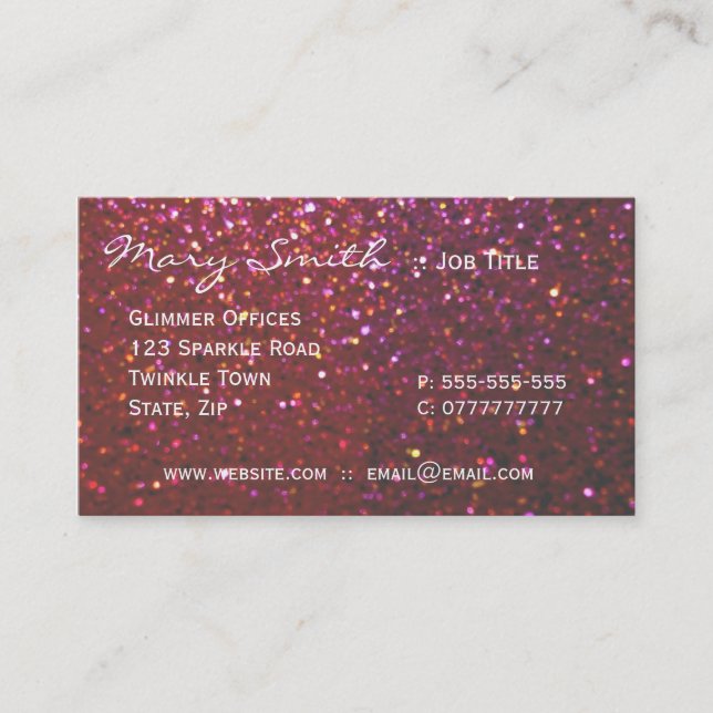 Hot pink faux Sparkles & Glitter business cards (Front)