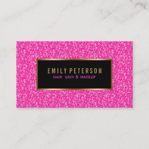 Hot Pink Fax Glitter With Black And Gold Accents Business Card