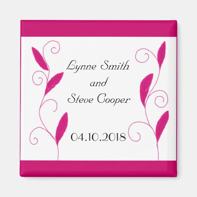 Hot Pink Feathers Save the Date Magnet (Front)