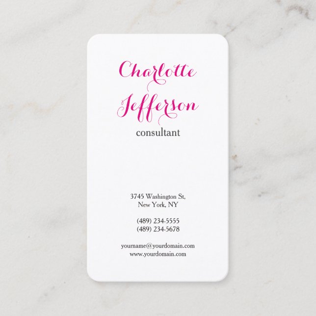 Hot Pink Feminine Modern Minimalist Professional Business Card (Front)