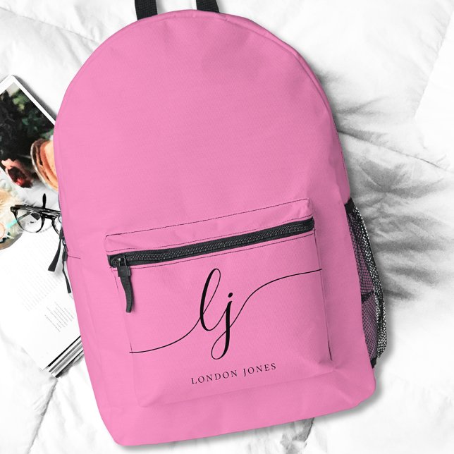 Hot Pink Feminine Typographic Name Girly Printed Backpack (Creator Uploaded)