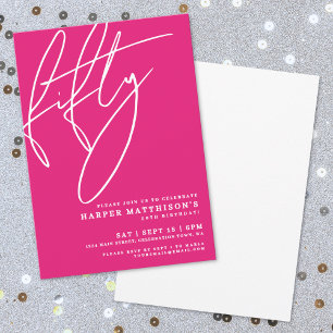 Hot Pink Fifty 50th Birthday Party Invitation