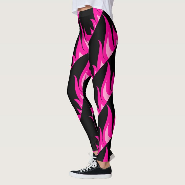 Hot pink fire flames workout fitness gym leggings (Left)