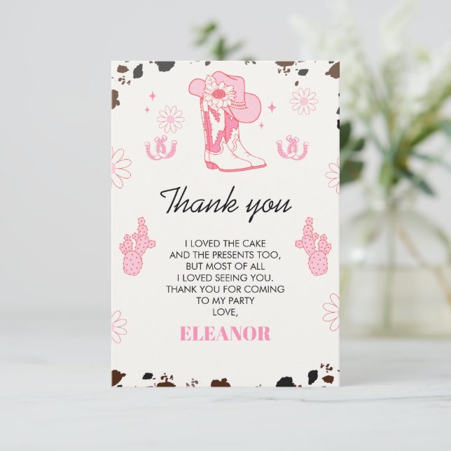 Hot Pink First Rodeo 1st Birthday Thank You Card (Standing Front)