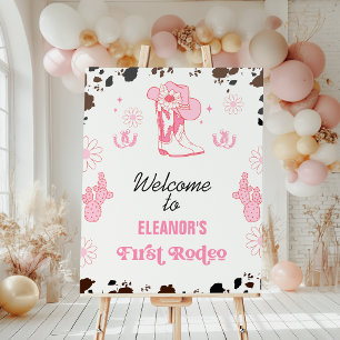 Hot Pink First Rodeo 1st Birthday Welcome Sign