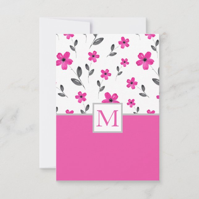 Hot Pink Five Petal Watercolor Flower Pattern Card (Front)