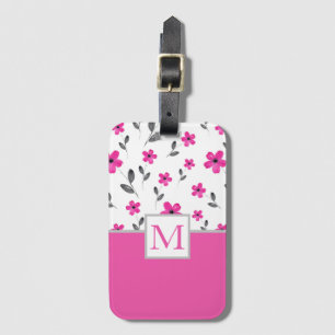 Hot Pink Five Petal Watercolor Flower Pattern Luggage Tag