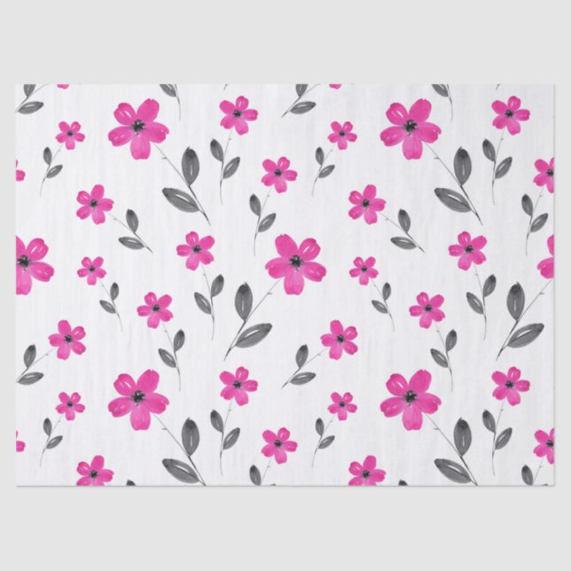 Hot Pink Five Petal Watercolor Flower Pattern Tissue Paper (Front)