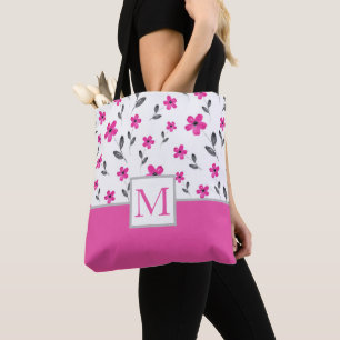 Hot Pink Five Petal Watercolor Flower Pattern Tote Bag