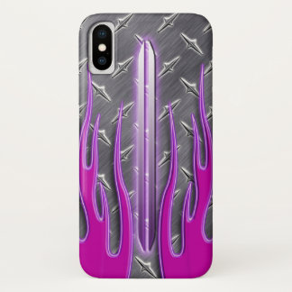 Hot Pink Flames Hot Rod Diamondplate iPhone X Case