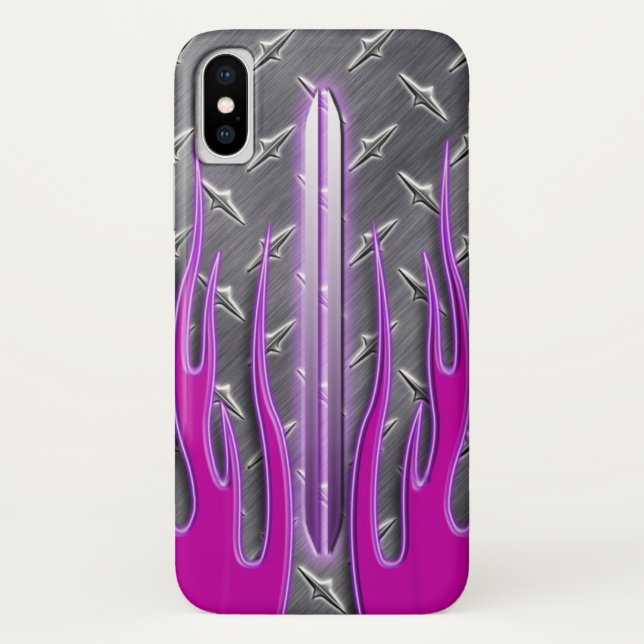 Hot Pink Flames Hot Rod Diamondplate Case-Mate iPhone Case (Back)