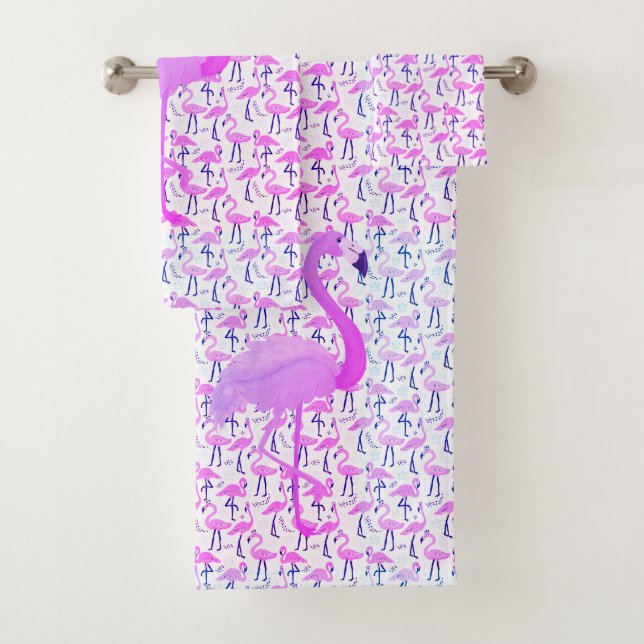 Hot Pink Flamingo  Bath Towel Set (Insitu)