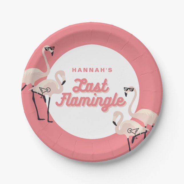 Hot Pink Flamingo Last Flamingle Bridal Shower Paper Plate (Front)