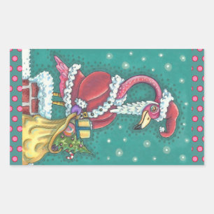 HOT PINK FLAMINGO SANTA CLAUS, CHRISTMAS STICKER