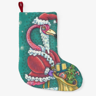 HOT PINK FLAMINGO SANTA FLEECE CHRISTMAS STOCKING