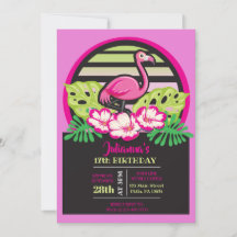 HOT PINK FLAMINGO Tropical Birthday Invitation