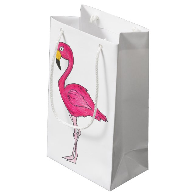 Hot Pink Flamingo Tropical Island Bird Beach Small Gift Bag (Back Angled)