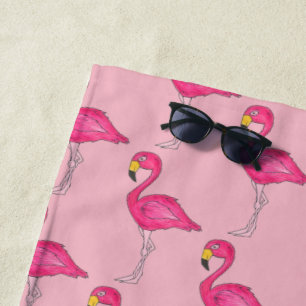 Hot Pink Flamingo Tropical Island Bird Flamingoes Beach Towel