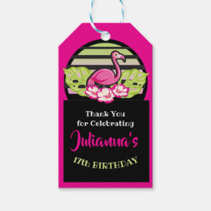 HOT PINK FLAMINGO Tropical Leaves Party Gift Favou Gift Tags