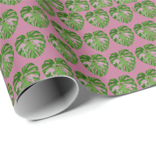 Hot Pink Flamingos Flamingo  Monstera  Wrapping Paper