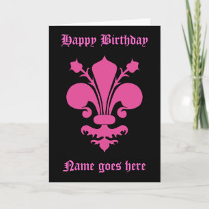 Hot pink fleur de lis symbol Happy Birthday Card