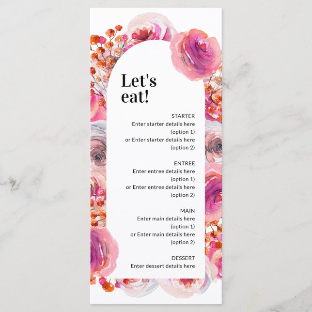 Hot Pink Floral Arch Bridal Shower Menu (Front)
