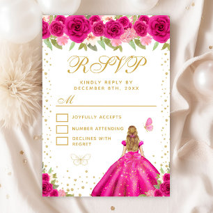 Hot Pink Floral Blonde Hair Princess Sweet Sixteen RSVP Card