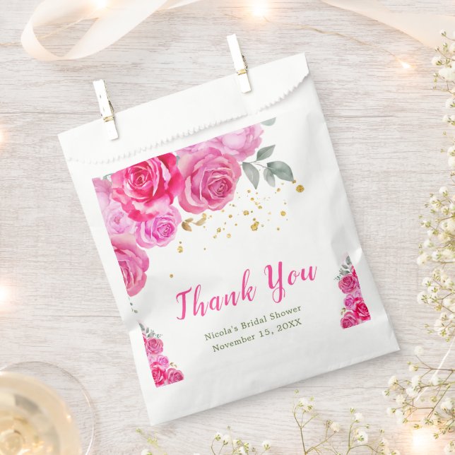 Hot Pink Floral Bridal Shower Favour Bags (Clipped)