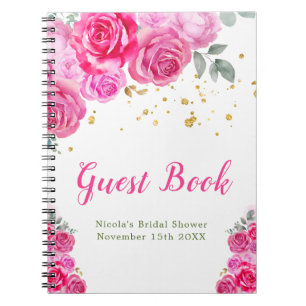 Hot Pink Floral Bridal Shower Guest Book