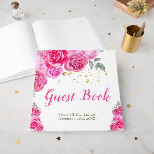 Hot Pink Floral Bridal Shower Guest Book