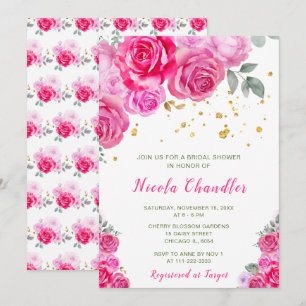 Hot Pink Floral Bridal Shower Invitation