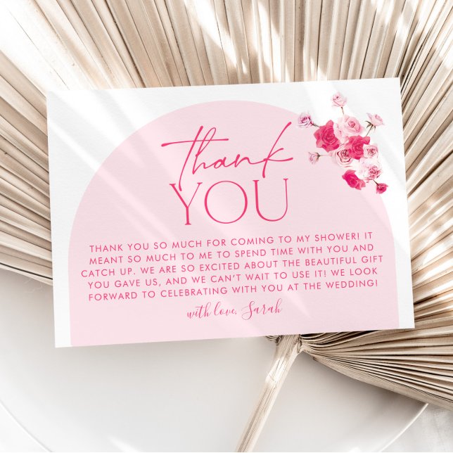 Hot Pink Floral Bridal Shower Thank You Card (Pink Bridal Shower Thank You Card )