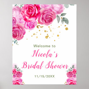 Hot Pink Floral Bridal Shower Welcome Poster