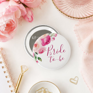 Hot Pink Floral Bride-to-Be 6 Cm Round Badge