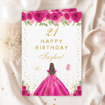 Hot Pink Floral Brunette Hair Girl Happy Birthday Card<br><div class="desc">This elegant and glamourous birthday card can be personalised with a name or title such as daughter, granddaughter, niece, friend etc. The design features a beautiful princess with brunette hair and fair skin in a hot pink ball gown. The text combines handwritten script and modern sans serif fonts for a...</div>
