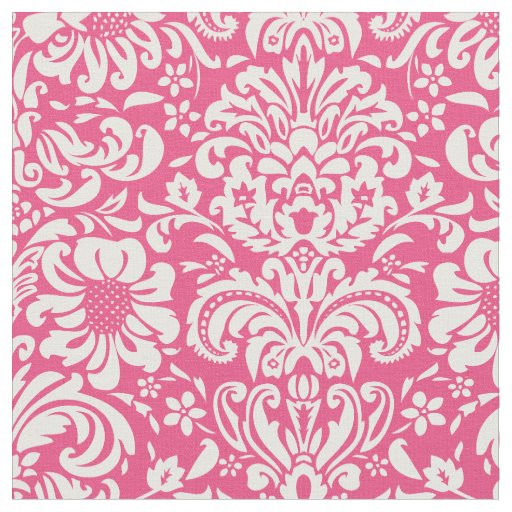 Hot Pink Floral Damask Fabric | Zazzle.co.uk