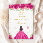 Hot Pink Floral Dark Skin Girl Happy Birthday Card<br><div class="desc">This elegant and glamourous birthday card can be personalised with a name or title such as daughter, granddaughter, niece, friend etc. The design features a beautiful princess with dark hair and dark skin in a hot pink ball gown. The text combines handwritten script and modern sans serif fonts for a...</div>