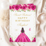 Hot Pink Floral Dark Skin Girl Sweet Sixteen Card<br><div class="desc">This elegant and glamourous sweet sixteen birthday card can be personalised with a name or title such as daughter, granddaughter, niece, friend etc. The design features a beautiful princess with dark hair and dark skin in a hot pink ball gown. The text combines handwritten script and modern sans serif fonts...</div>