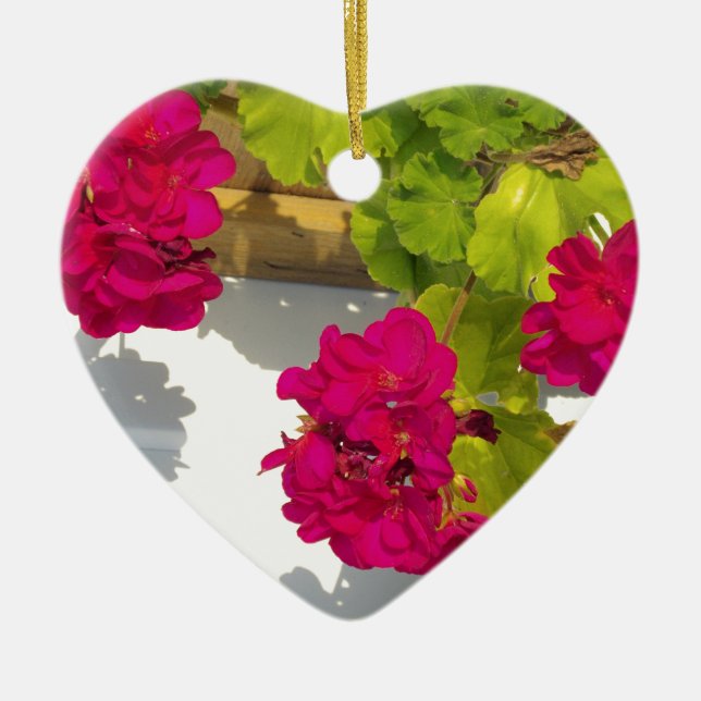 HOt pink floral flowers Pink Geranium Ceramic Tree Decoration (Front)