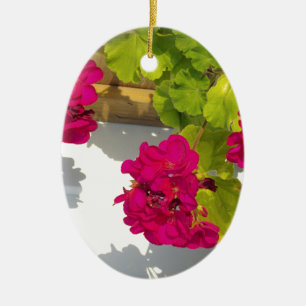 HOt pink floral flowers Pink Geranium Ceramic Tree Decoration