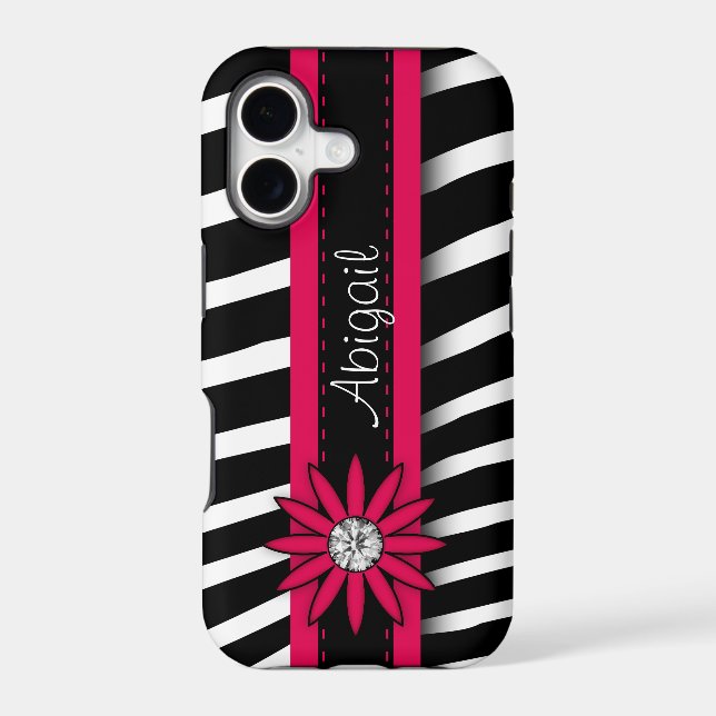 Hot Pink Floral Gem & Zebra Pattern (Back)