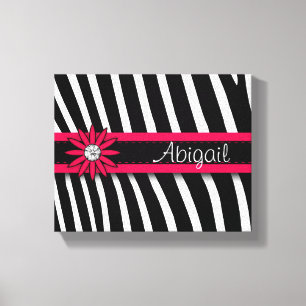 Hot Pink Floral Gem & Zebra Pattern Canvas Print