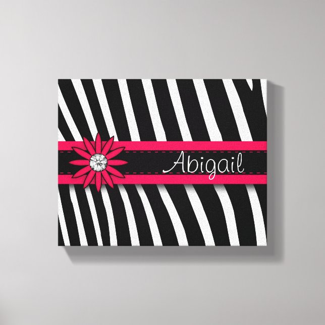 Hot Pink Floral Gem & Zebra Pattern Canvas Print (Front)
