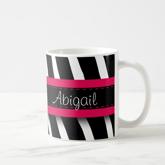 Hot Pink Floral Gem & Zebra Pattern Coffee Mug (Right)