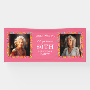 Hot Pink Floral Gold Disco Ball Welcome Birthday Banner