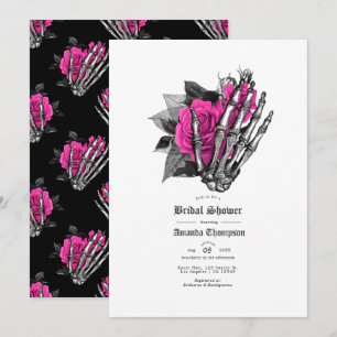 Hot-Pink Floral Gothic Bridal Shower Invitation
