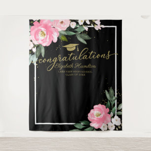 Hot Pink Floral Graduation Party Photo Backdrop Tapestry