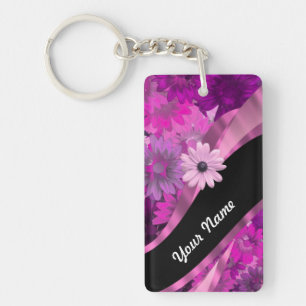 Hot pink floral key ring