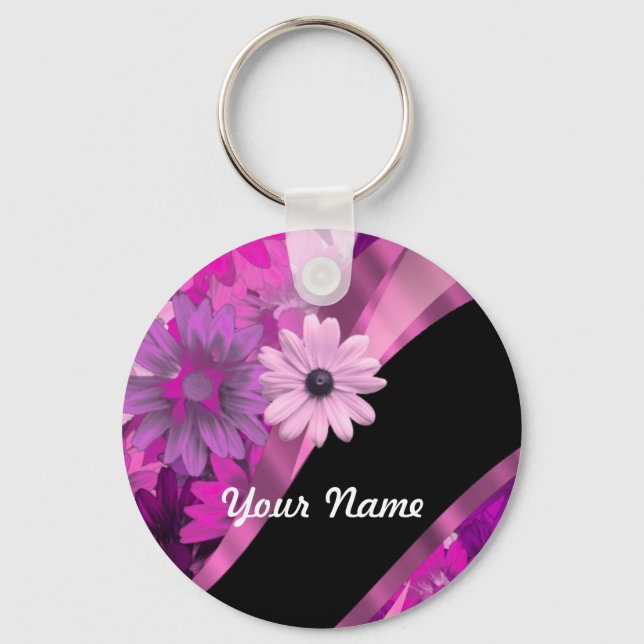 Hot pink floral key ring (Front)