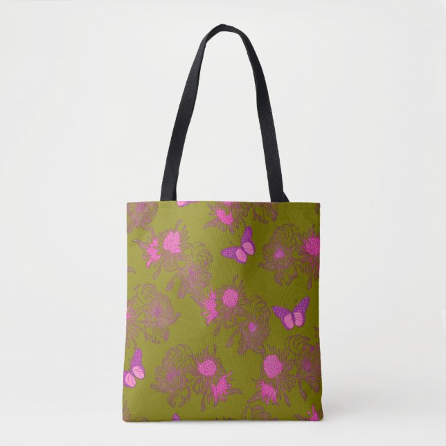 Hot Pink Floral Pattern Tote Bag (Front)